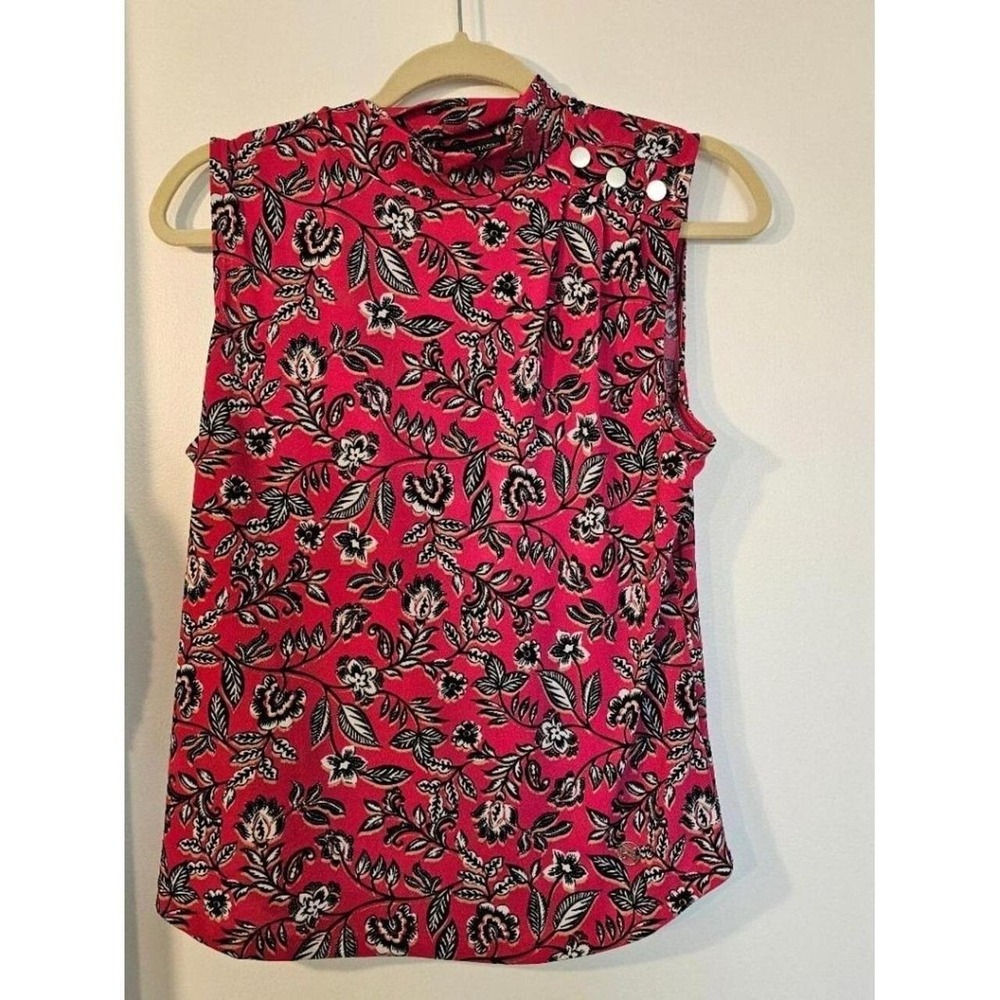 Adrienne Vittadini Pink and Black Sleeveless Floral Top – Size Medium 🌸🖤💖